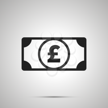 Abstract money banknote with GBP sign, simple black icon with shadow