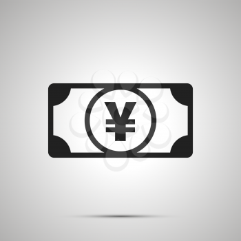 Abstract money banknote with JPY sign, simple black icon with shadow
