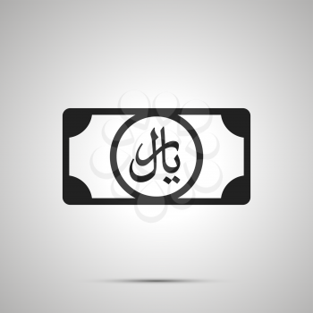 Abstract money banknote with Rial sign, simple black icon with shadow