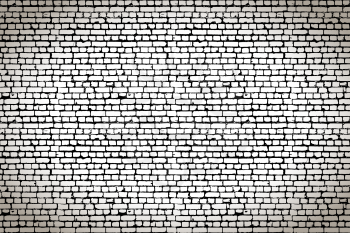 Black and white worn out brick wall, wide faded background