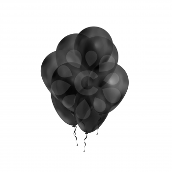 Bright bunch of luxury black balloons isolated on white