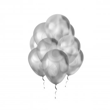 Bright bunch of luxury silver balloons on white