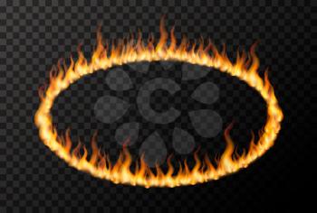 Bright fire flame in ellipse shape on transparent background