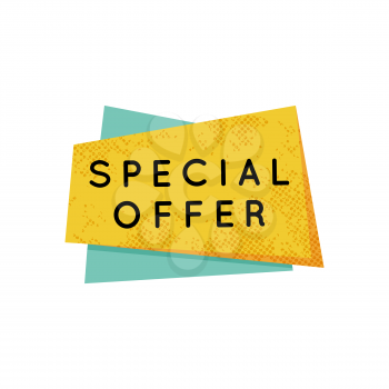 Bright yellow retro special offer badge sign isolated on white