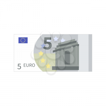 Flat simple five euro banknote on white