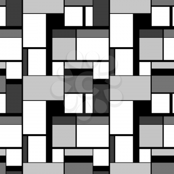 Grayscale painting in Piet Mondrian's style, modern seamless pattern