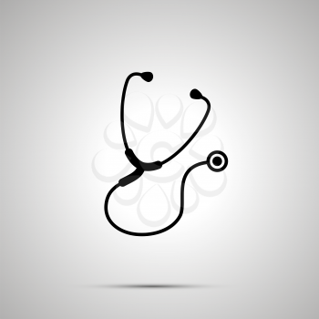 Medical stethoscope, simple black icon with shadow on gray