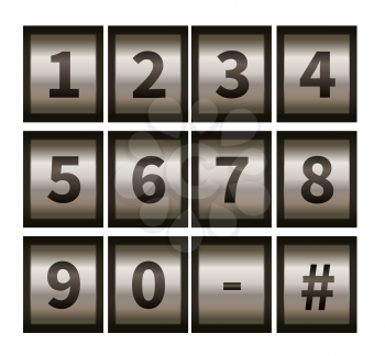Padlock wheel code numbers isolated on white