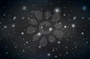 Realistic dark night sky with many stars and constellations, wide detailed background