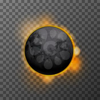 Realistic eclipse with realistic satellite moon and star sun on transparent background