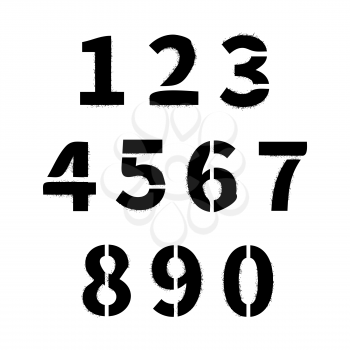 Realistic stencil numbers with dirty spray paint texture isolated on white