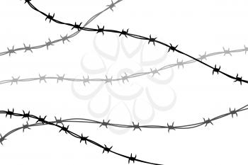 Several lines of black barbed wire silhouette on white