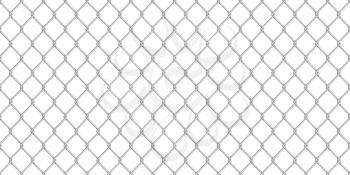 Wide realistic glossy metal chain link fence isolated on white