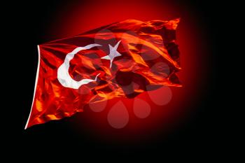 Turkish national flag with white star and moon on red background