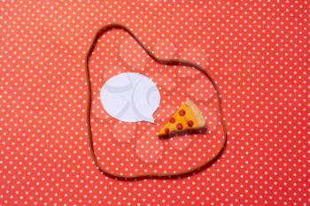 Piece of pizza Icon on red paper . Cooking concept