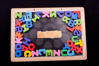 Back to school andColorful Letters of Alphabet made of wood