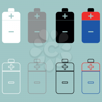 Battery white grey black blue and red icon.
