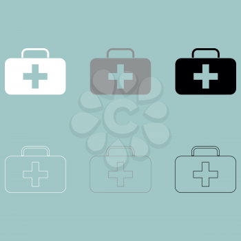 First aid set or medicine chest icon set.