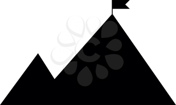 Mountains with a flag on top of the it is black icon .