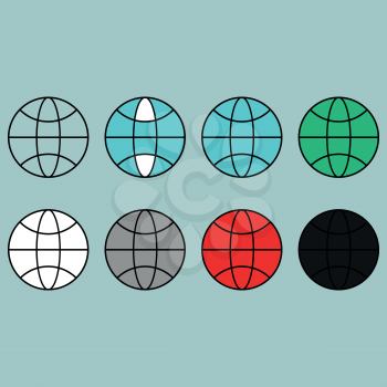 Terrestrial globe different colour flat icon set.