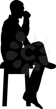 Man drinking from mug sitting on stool with crossed leg Concept relax icon black color vector illustration flat style simple image