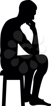 Thinking man sitting on a stool silhouette icon black color vector illustration flat style simple image