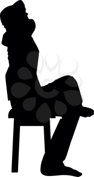 Man sitting pose with hands behinds head Young man sits on a chair with his leg thrown silhouette icon black color vector illustration flat style simple image