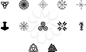 Scandinavian symbols and culture black color set solid style illustration