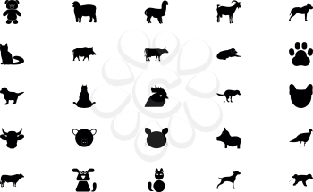 Pets farm animals black color set solid style vector illustration
