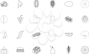 Food fruit vegetables black color set outline style vector illustration