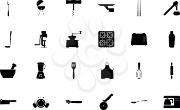 Cooking accessories black color set solid style vector illustration