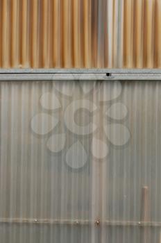 Aluminum and corrugated plastic background. Greenhouse construction detail.