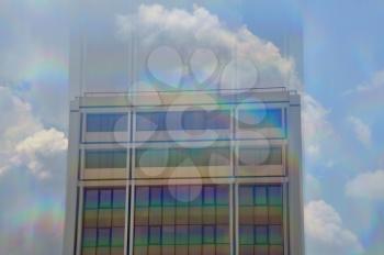 Modern building exterior motion blur through prism. Abstract architecture.