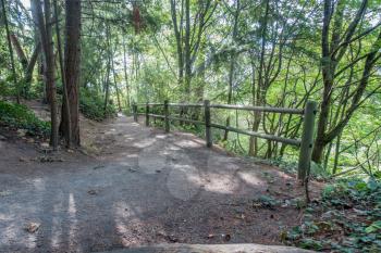 A trail leads toward the Puget Sound at Marine View Park in Normandy Park, Washington.