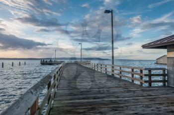 Night is approaching over the pier at Redondo Beach, Washington.