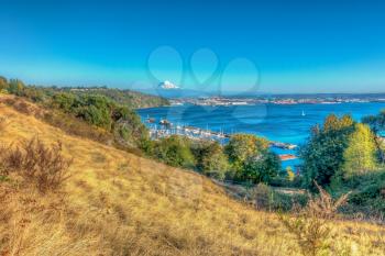 A view of Mount Rainier and the Port of Tacoma. HDR proecessed.