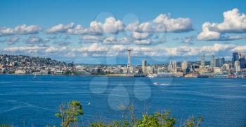 A veiw of Seattle from a hilltop across Elliott Bay.