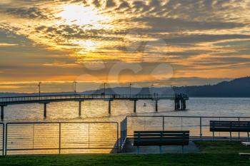 A silhouette shot of the pier in Des Moines, Washington.