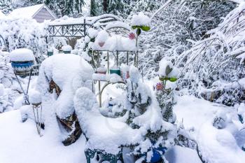 Thick snow clings to everything in Burien, Washington.