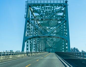 A view of the south end of the Astoria-Megler bridge in the Oregon State.