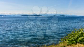 A view of the Olympic Mountains across the Puget Sound in Washington State.