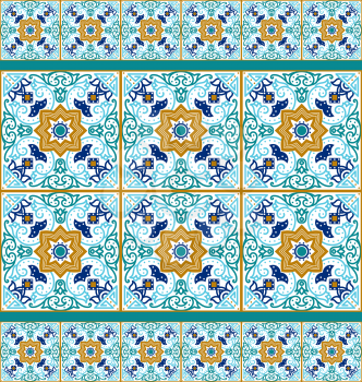 Talavera tile. Vibrant Mexican seamless pattern, originally from Morocco and Lisbon. For fabric, textile, patchwork, flooring and walls