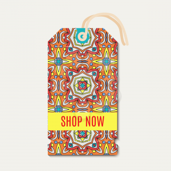 Tag with Talavera bright ornament. Template for gift coupon, voucher, tags, 