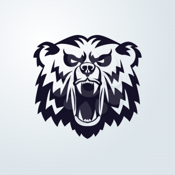 Bear Head Logo Mascot Emblem on shield. Talisman college sports teams, e-sport, school logo, tattoo, avatar, print t-shirt. The design of the character of a wild grizzly. Vector illustration.