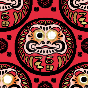 Daruma doll seamless pattern. Texture for scrapbooking, wrapping paper, textiles, web page, textile wallpapers, surface design, fashion