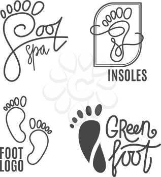 Foot silhouette. Health Center logo, orthopedic salon. Sign bare foot. Silhouette footprint. Business abstract set logos. Vector illustration.