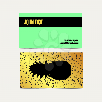 Business cards With pineapple vintage gold background. For advertising, business, websites, print