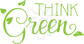Think green! Lettering with leaves earth day protection and planting of trees. For prints, T-shirts, bags, cards, tattoo. Vector 