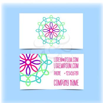 Business carBusiness card with floral ornament, monogram trending style mono line.d with floral ornament, monogram trending style mono line.