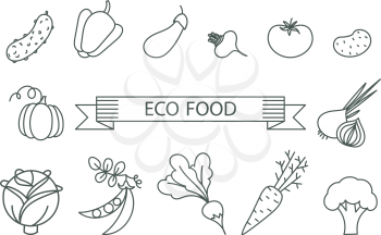 Vector illustration of a concept of healthy eating. Set of icons with organic vegetables. Vegatariantsy.